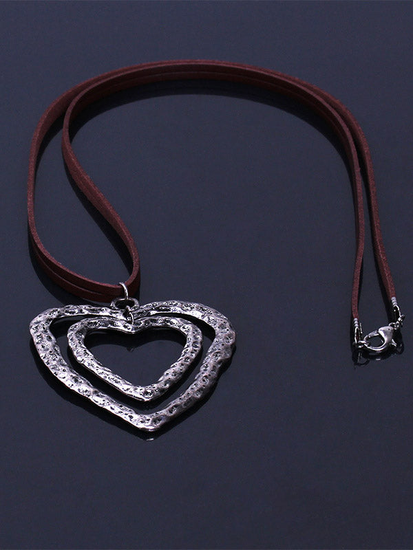 Doppelherz Braune Lange Anhänger-Kette
