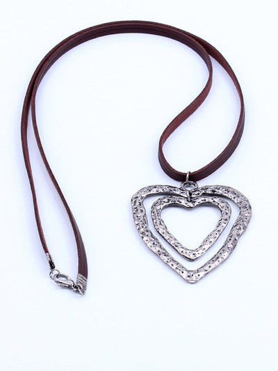 Doppelherz Braune Lange Anhänger-Kette