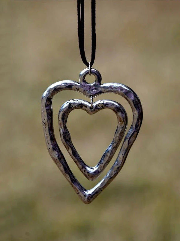 Doppelherz Braune Lange Anhänger-Kette