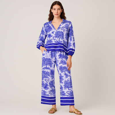 ElegantesZweiteiler-SetmitToile-de-Jouy-Print_Flare-Armeln-Lila
