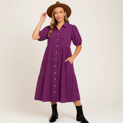 VintageEinfarbigesMidiKleidfurDamen_Lavander