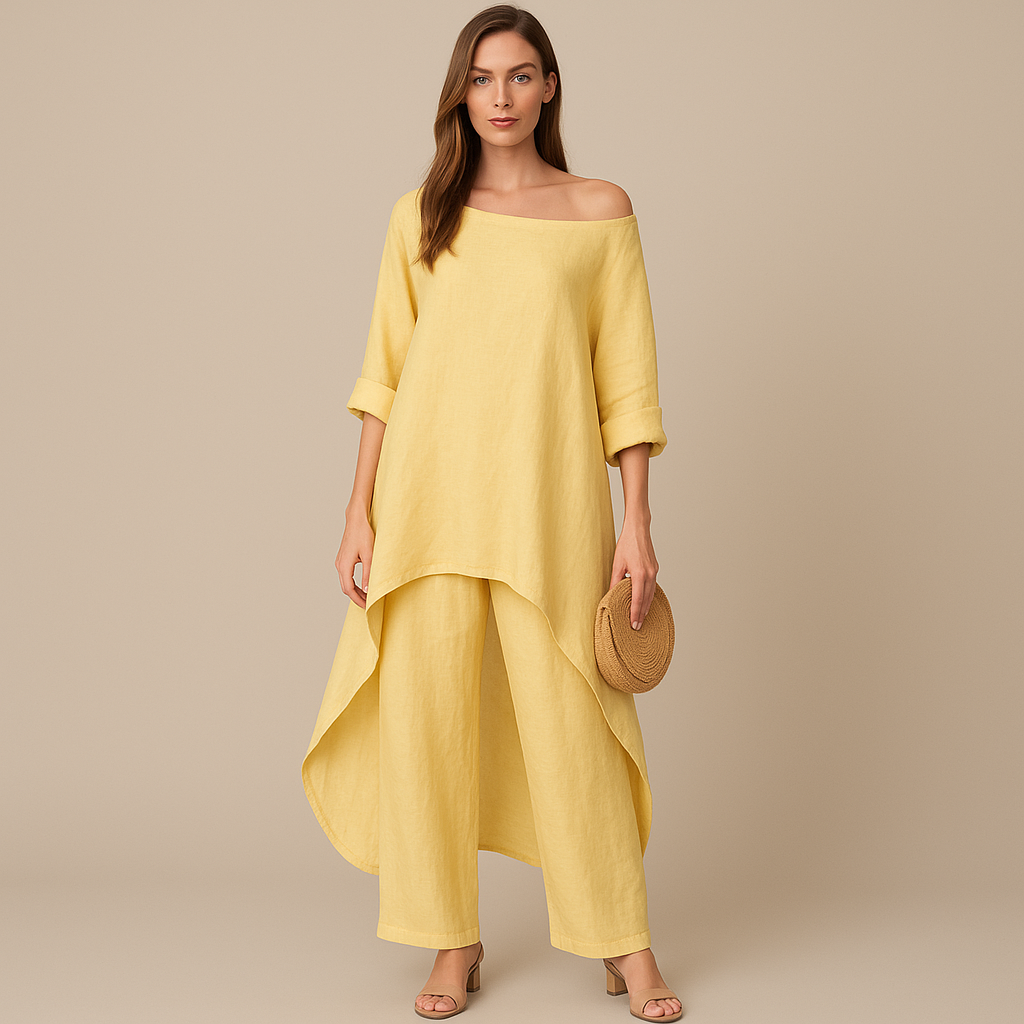 Weites Leinen-Set – Oversize-Tunika & Weite Hose - Hellgelb