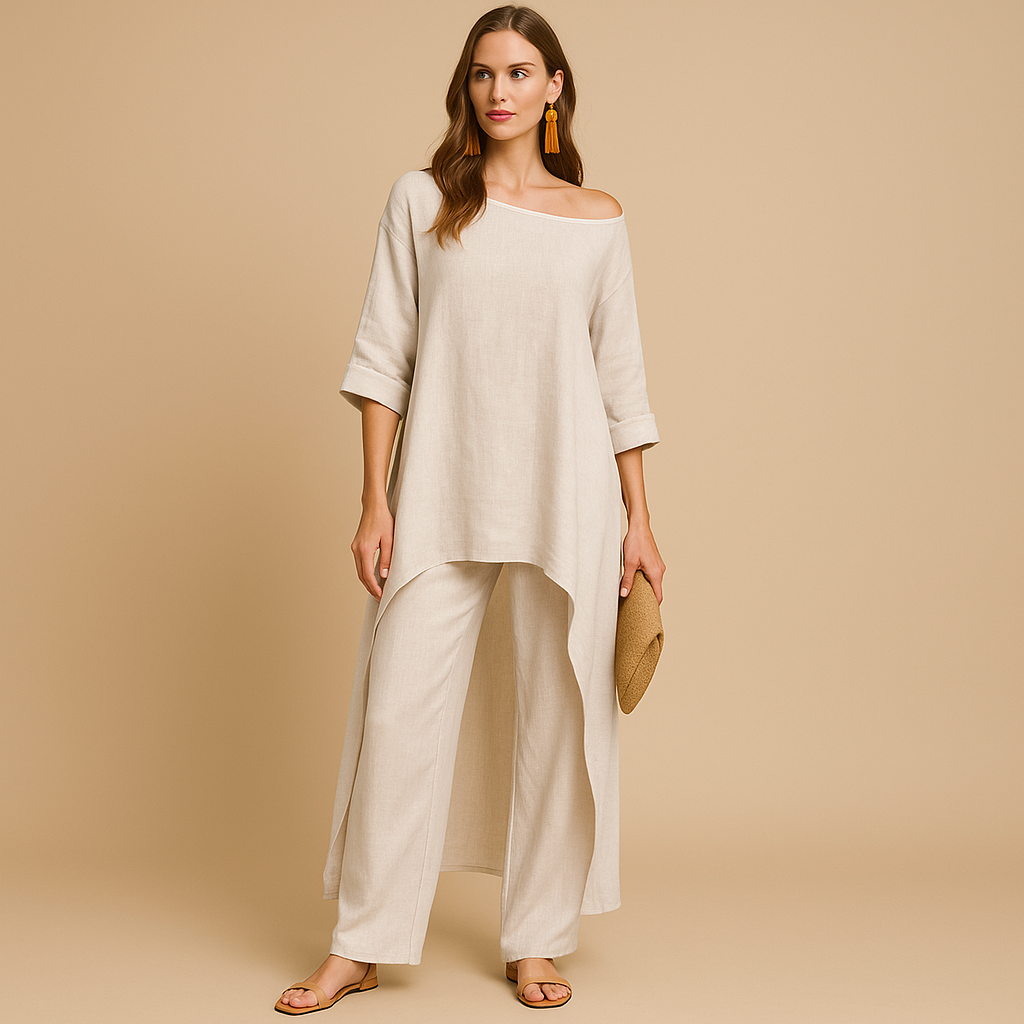 Weites Leinen-Set – Oversize-Tunika & Weite Hose - Khaki