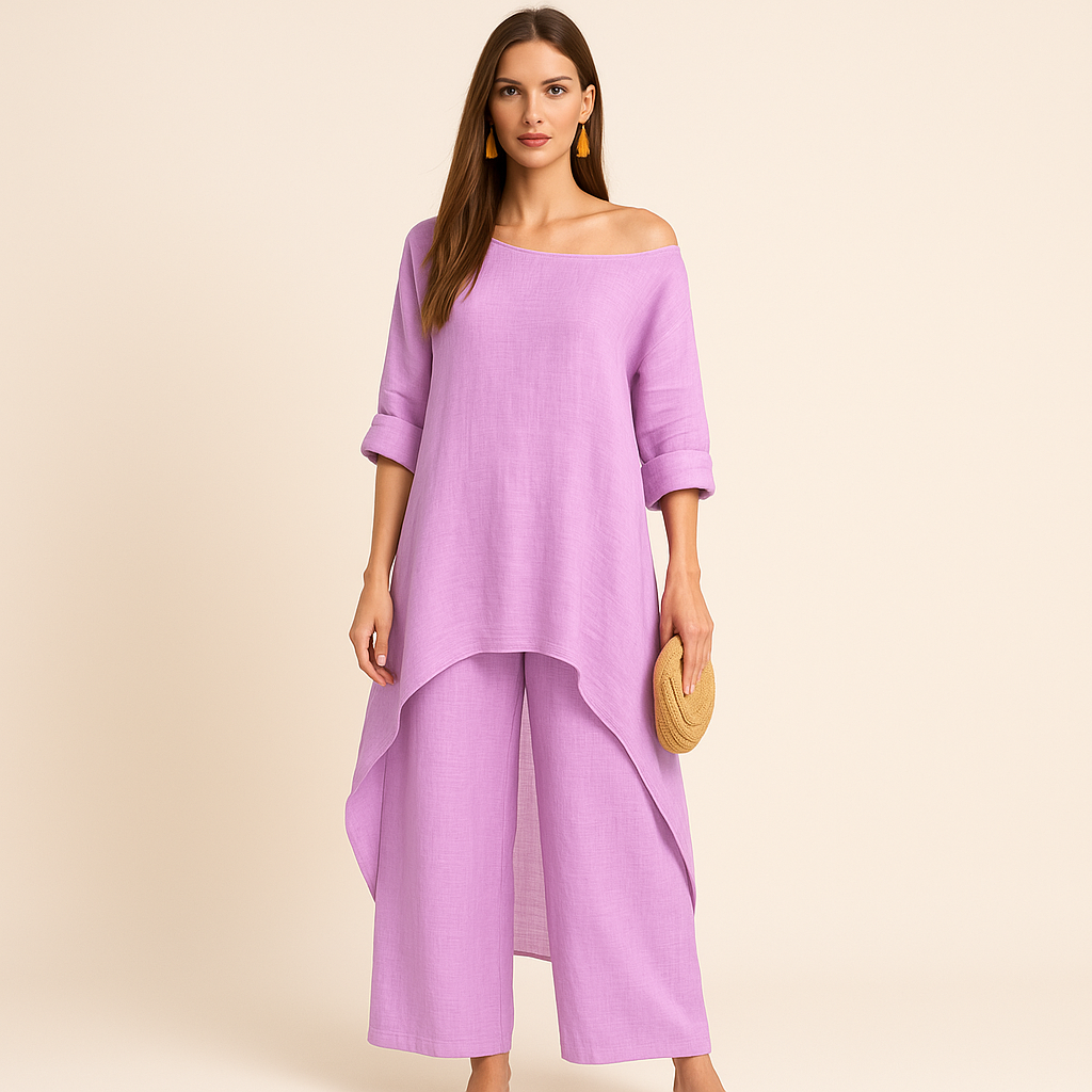 Weites Leinen-Set – Oversize-Tunika & Weite Hose - Violett