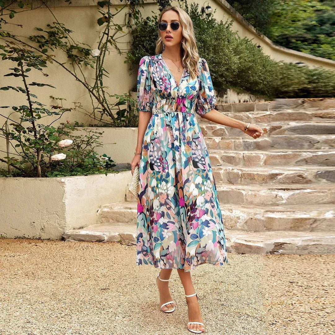 Emma™ | Buntes Kleid mit V-Ausschnitt
