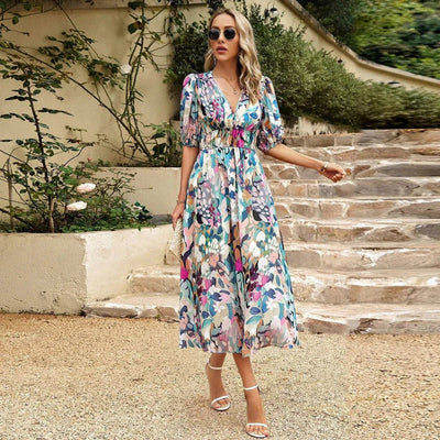Emma™ | Buntes Kleid mit V-Ausschnitt